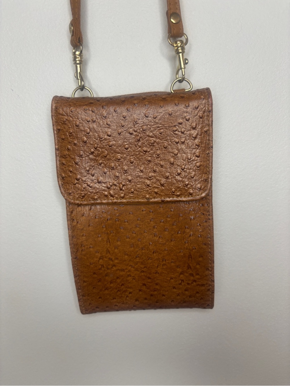 Brown Ostrich-Texture Accessory Works Crossbody